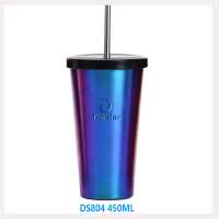 DS804 473ml/16oz Double wall 304 stainless steel coffee tumbler with straw and brush set