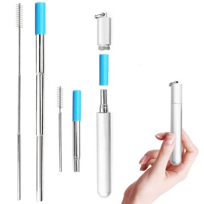 Reusable Portable Collapsible Folding Drinking Foldable Silicone Straws With Cleaning Brush