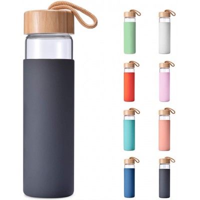 Everich Wide-mouth Glass water bottle with bamboo Lid and cleaning brush Protective Silicone Sleeve custom color