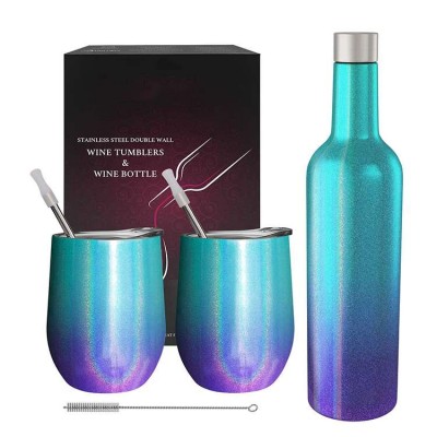 Amazon 8 12 16 oz Custom Sublimation Printing Reusable Wine Tumbler Set Stainless Steel Insulated Mug with Straw Lids