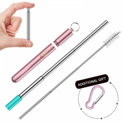 Eco Friendly Collapsible Drinking Reusable Foldable Straw Telescopic Stainless Steel Straw With Case Brush Wholesale